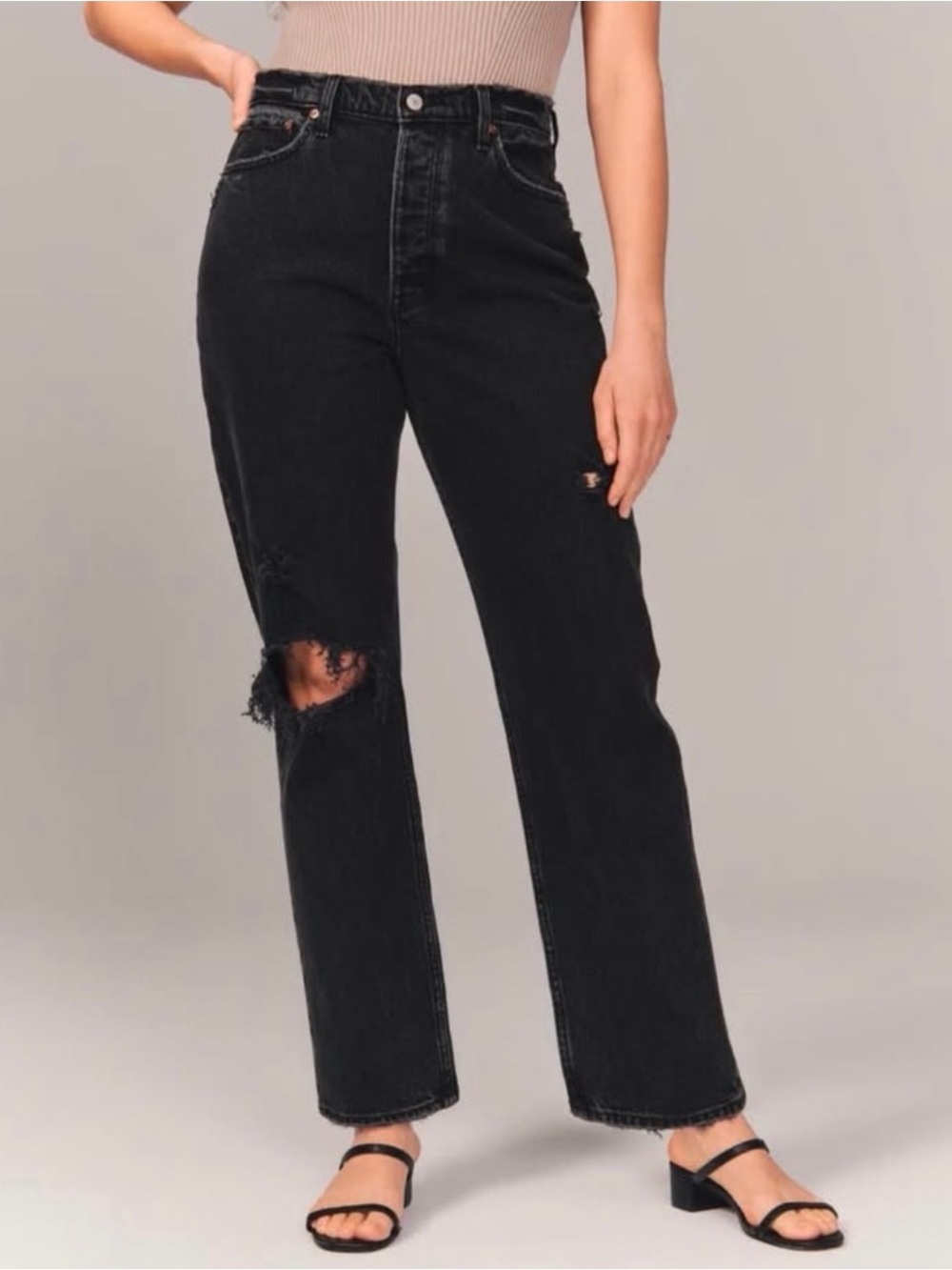 Abercrombie & Fitch Black Distressed Straight-Leg Jeans - Women